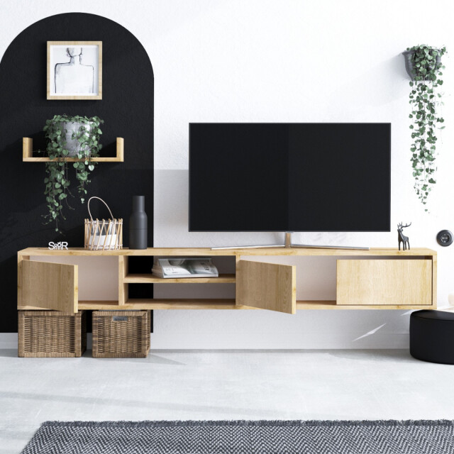 CaliCosy Tv-meubel 3 deuren 2 nissen in saffiereikendecor l180 cm heka 3038926 large