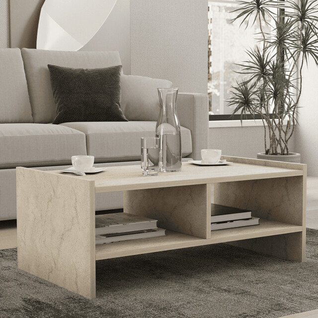 CaliCosy Salontafel met 2 open nissen, travertin decor l90 cm pera 3061543 large