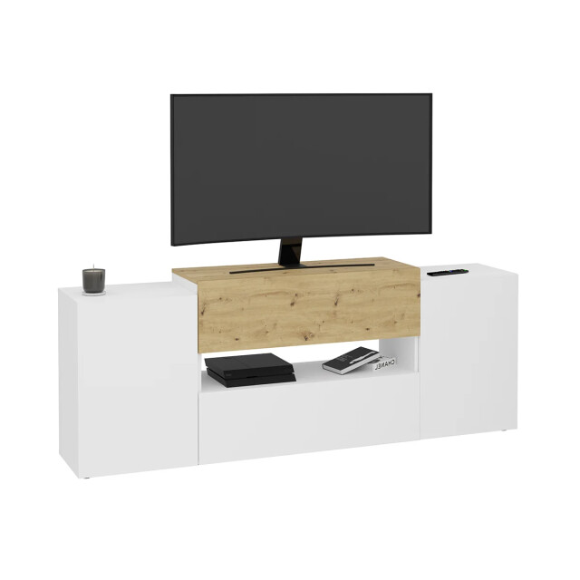CaliCosy Tv-meubel 2 deuren 2 laden glanzend wit en eiken ambacht olpe l182 cm 2930030 large