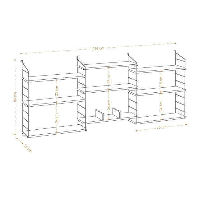 CaliCosy Hangende wandplank 9 planken eikenhouten decor l216 cm laba 2930411 large