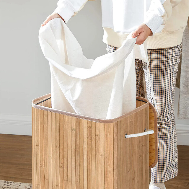 CaliCosy Wasmand inklapbaar van bamboe met 3 handvatten, 72l l40 x h60 cm 2929409 large