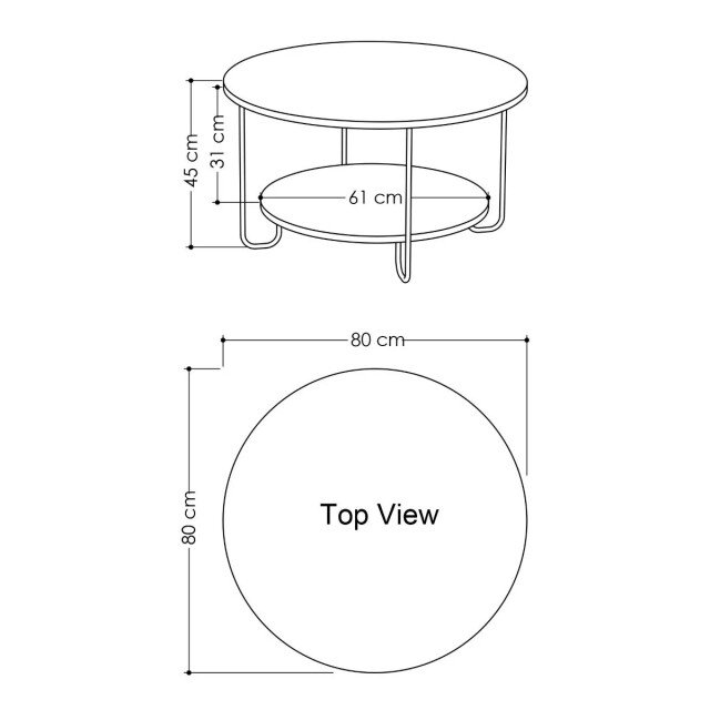 CaliCosy Salontafel met 2 plateaus en metalen poten diam 80 cm corro 2930429 large