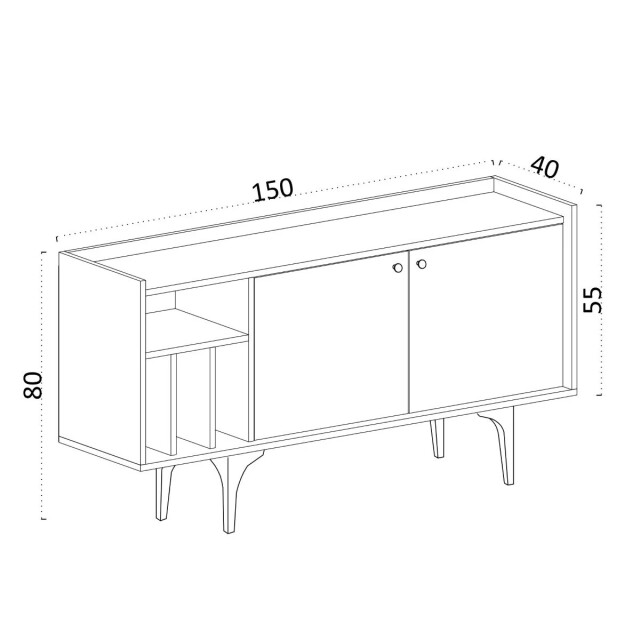 CaliCosy Buffet 3 nissen 2 deuren eiken decor saffier l150 cm canopus 2930410 large