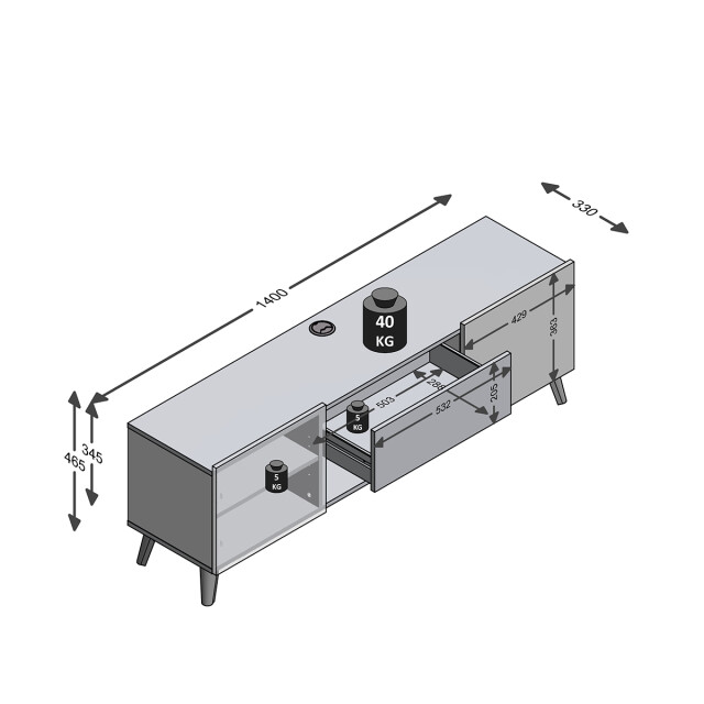 CaliCosy Tv-meubel 2 deuren 1 lade brighton 2 l140 cm x 46,5 cm 2937175 large