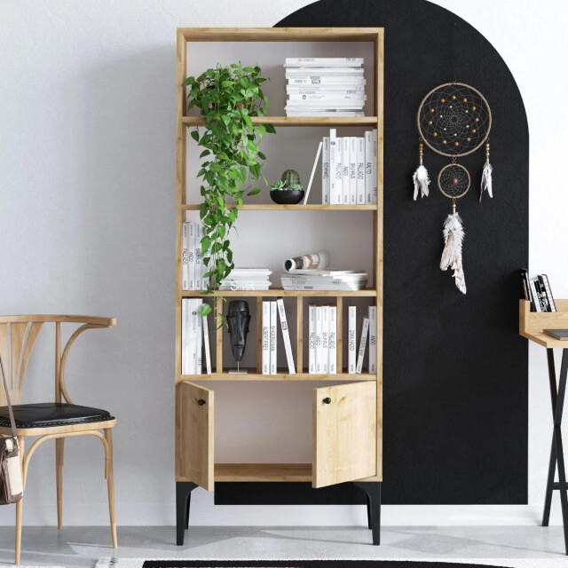 CaliCosy Boekenkast met 8 planken, 2 deuren, eiken saffierdecor, h175 cm pollux 2931969 large