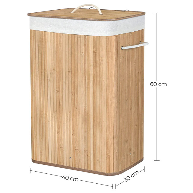 CaliCosy Wasmand inklapbaar van bamboe met 3 handvatten, 72l l40 x h60 cm 2929409 large