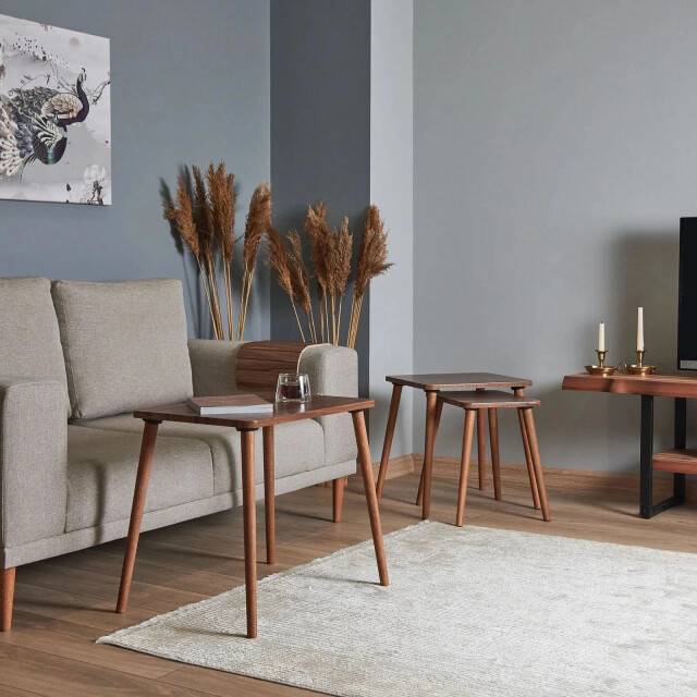 CaliCosy Set van 3 nestbare salontafels, walnoot decor l58 cm tuval 3061981 large