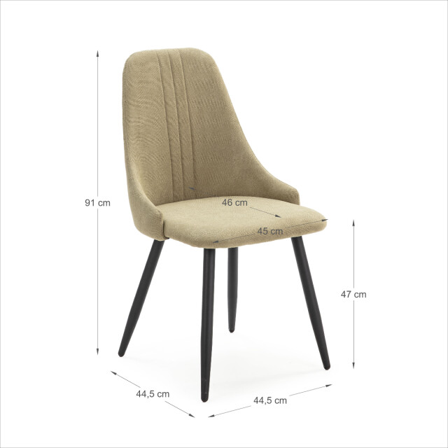 CaliCosy Set van 4 stoelen in stof met zwarte metalen poten l50 cm mani 3078763 large