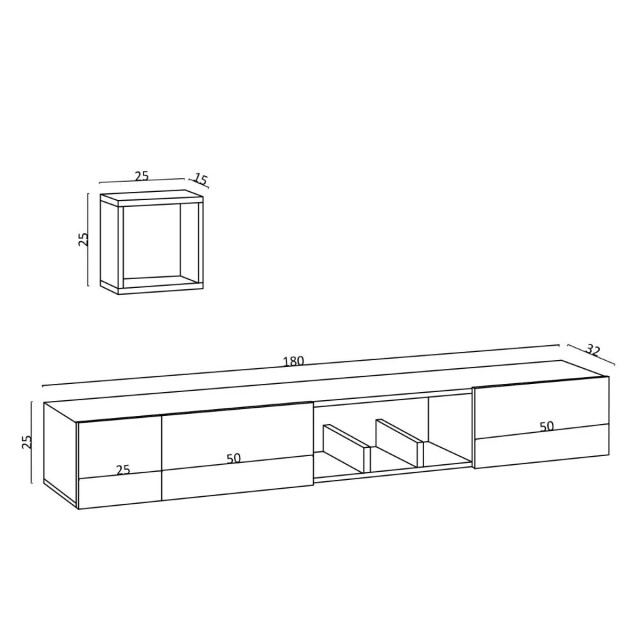 CaliCosy Zwevende tv-meubel met 1 nis, 3 deuren en 1 wandplank in eiken saffierdecor l180 2930409 large