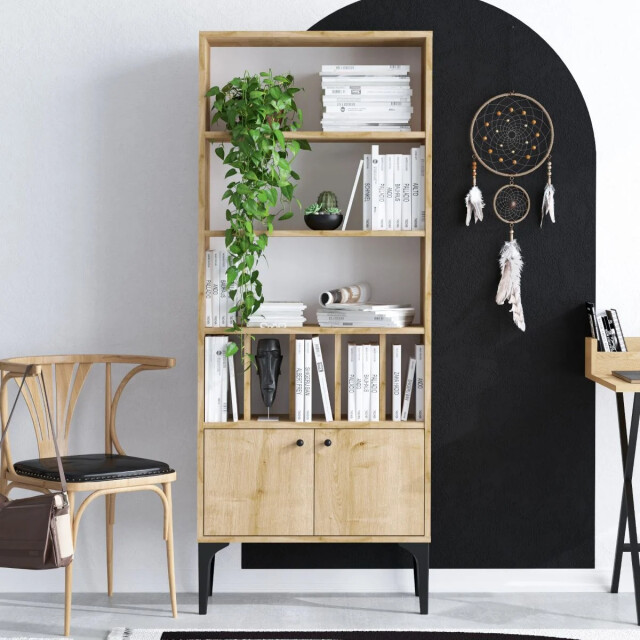 CaliCosy Boekenkast met 8 planken, 2 deuren, eiken saffierdecor, h175 cm pollux 2931969 large