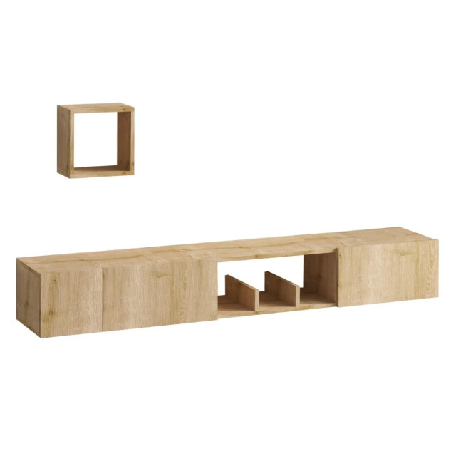 CaliCosy Zwevende tv-meubel met 1 nis, 3 deuren en 1 wandplank in eiken saffierdecor l180 2930409 large