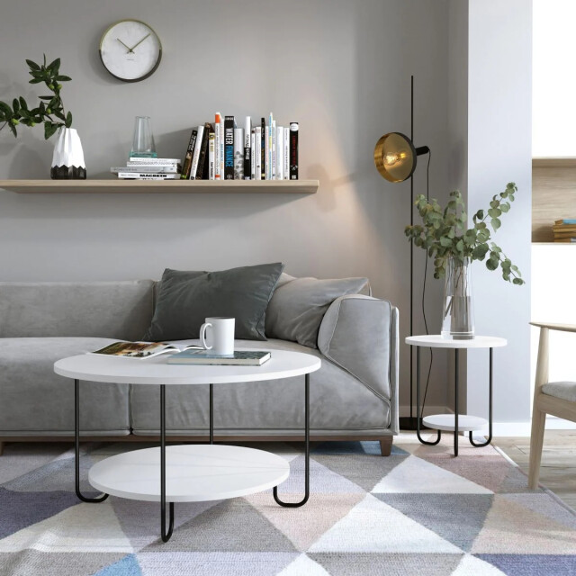 CaliCosy Salontafel met 2 plateaus en metalen poten diam 80 cm corro 2930429 large