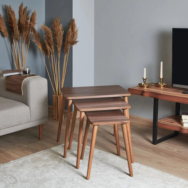 CaliCosy Set van 3 nestbare salontafels, walnoot decor l58 cm tuval 3061981 large