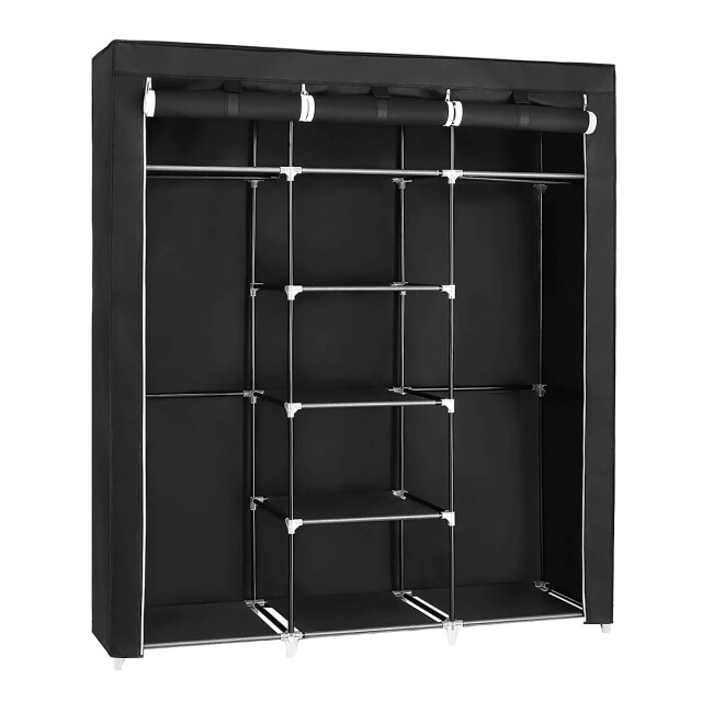 CaliCosy Opvouwbare zwarte stoffen opbergkast met kledingrek l150 cm 2931729 large