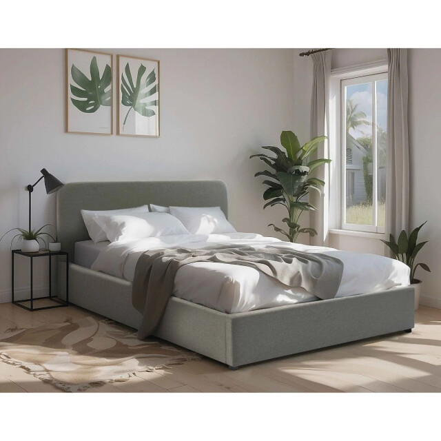 CaliCosy Opbergbed 140x190 cm met hoofdbord bekleed met grijze stof livy 2979228 large