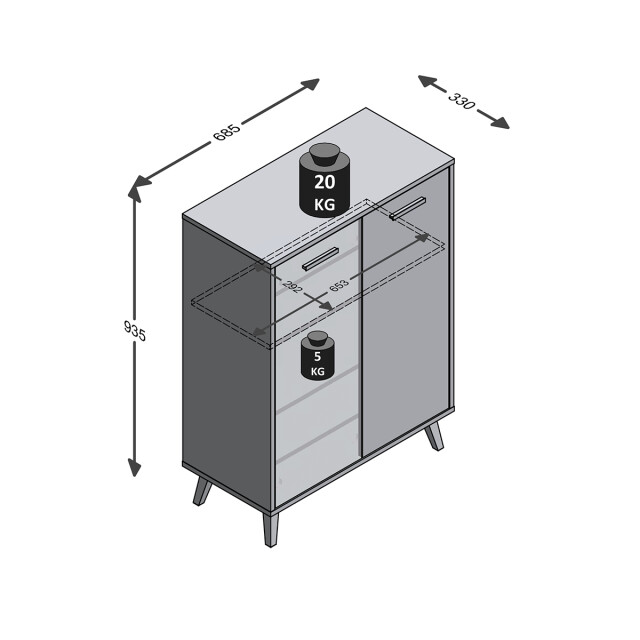 CaliCosy Kleine buffetkast met 2 deuren, eiken en donkergrijs decor, plau l68,5 x h93,5 2930049 large