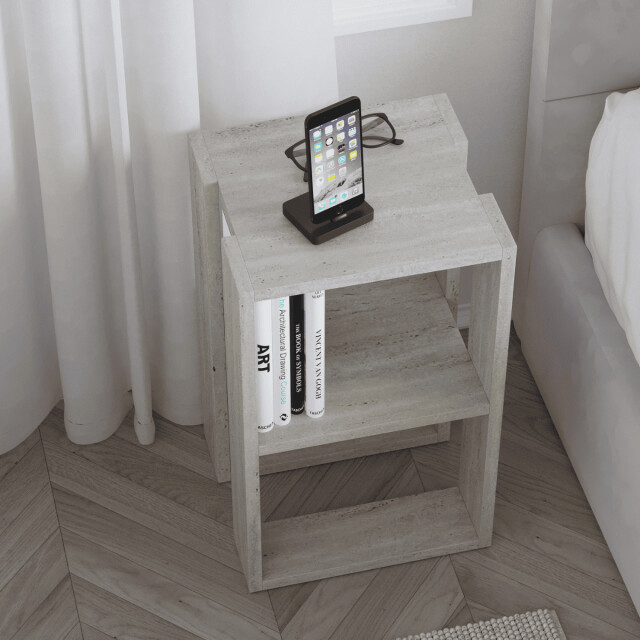 CaliCosy Nachtkastje met 2 planken, travertin decor h55 cm lonie 3061340 large