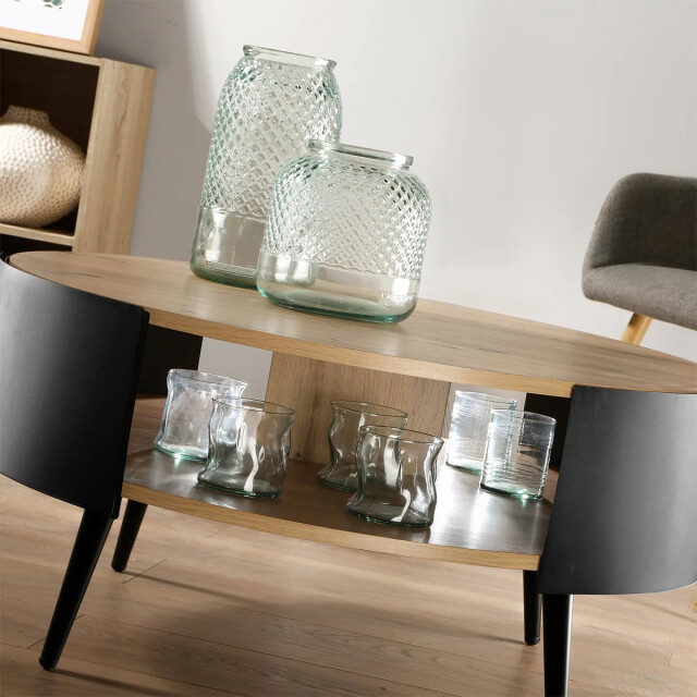 CaliCosy Table basse ronde 2 niveaux flancs métal noir 3042280 large