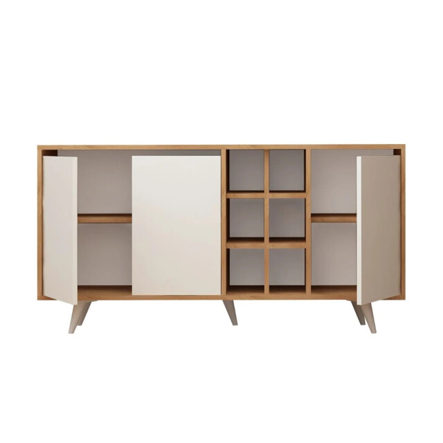 CaliCosy Buffet 3 deuren en 6 nissen in eiken en wit decor l140 cm seria 2930448 large