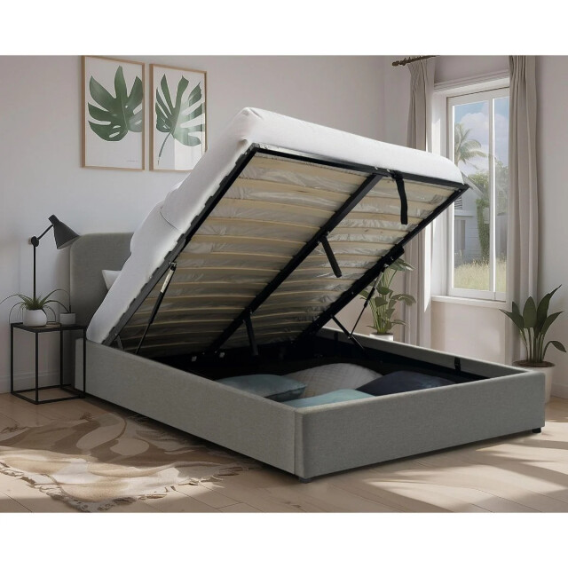 CaliCosy Opbergbed 140x190 cm met hoofdbord bekleed met grijze stof livy 2979228 large