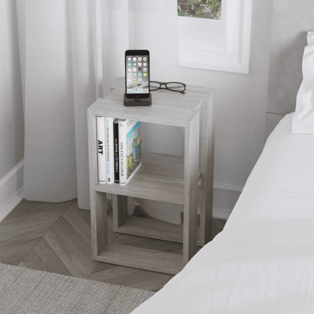 CaliCosy Nachtkastje met 2 planken, travertin decor h55 cm lonie 3061340 large