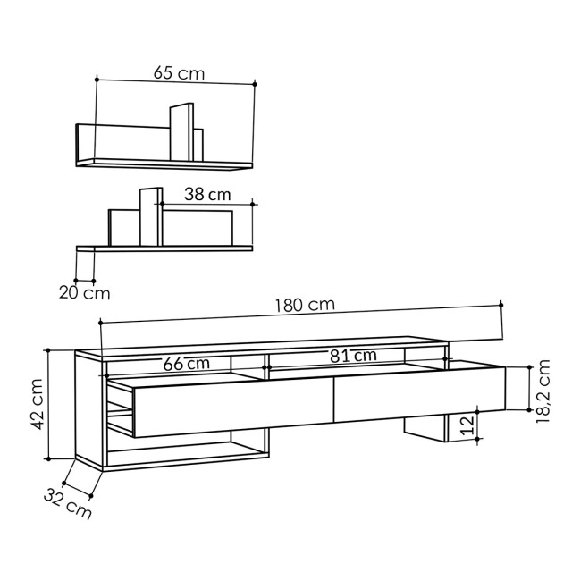 CaliCosy Tv-meubel met 2 deuren en 2 muurplanken l180 cm gara 2937432 large