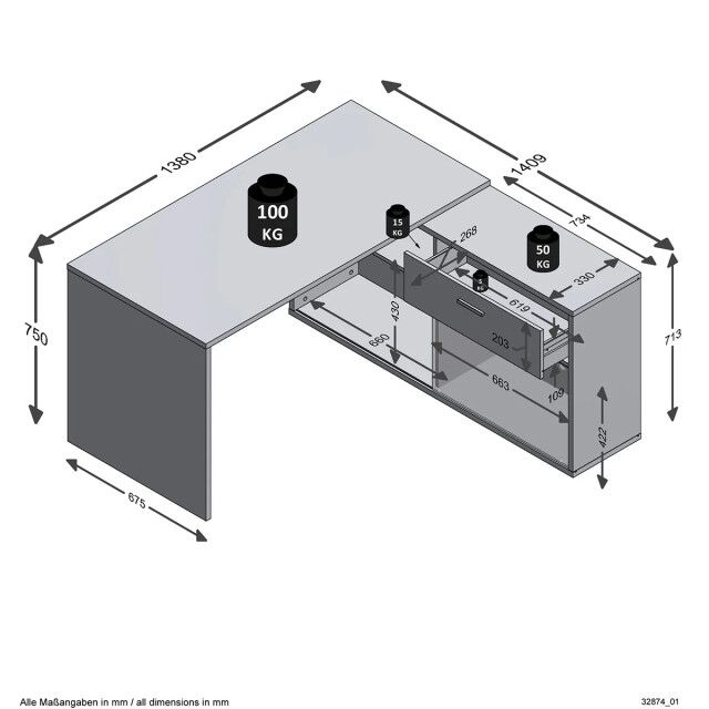 CaliCosy Hoekbureau met lage opbergruimte om te zetten diego 2937572 large