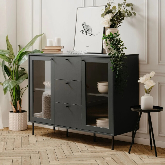 CaliCosy Buffet 3 lades 2 glazen deuren marineblauw l120 cm bogota 2930267 large