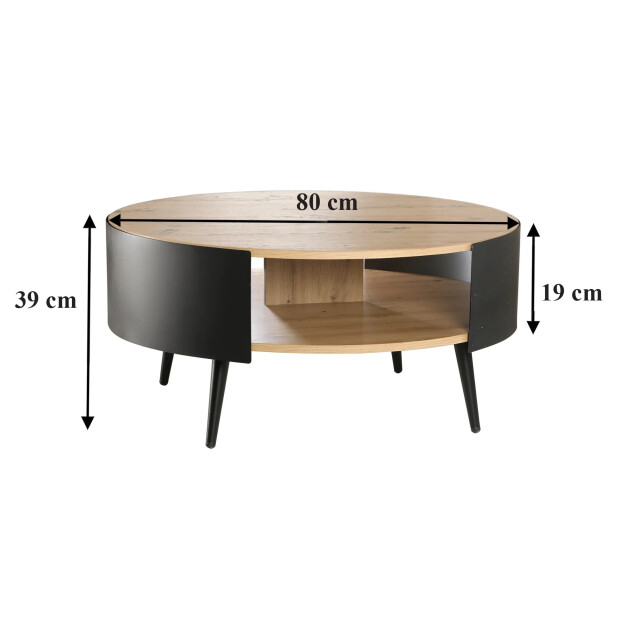 CaliCosy Table basse ronde 2 niveaux flancs métal noir 3042280 large