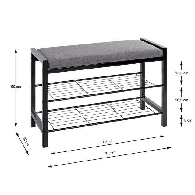 CaliCosy Bank van zwart metaal met grijze stof l75 cm 2951181 large