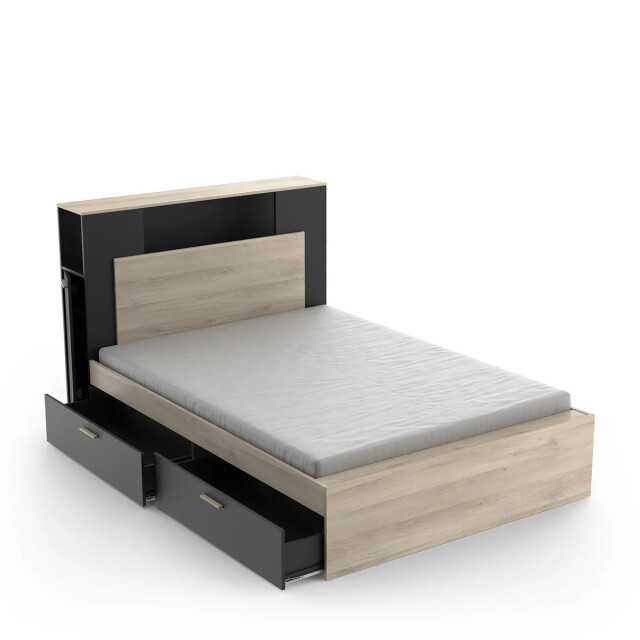 CaliCosy Bed 140x190/200 cm met 4 laden, eiken kronberg en zwart decor l145 cm 2930658 large