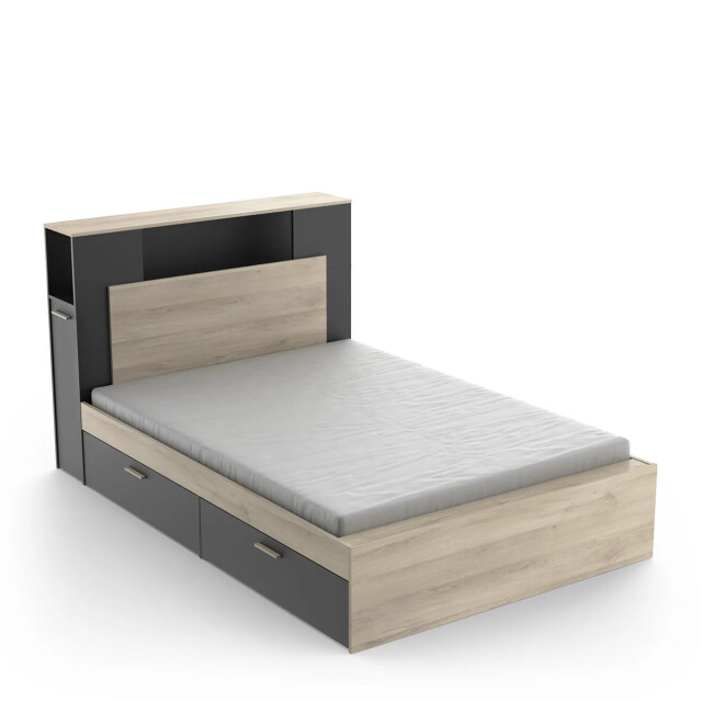 CaliCosy Bed 140x190/200 cm met 4 laden, eiken kronberg en zwart decor l145 cm 2930658 large