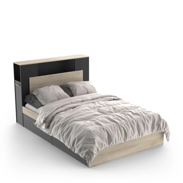 CaliCosy Bed 140x190/200 cm met 4 laden, eiken kronberg en zwart decor l145 cm 2930658 large