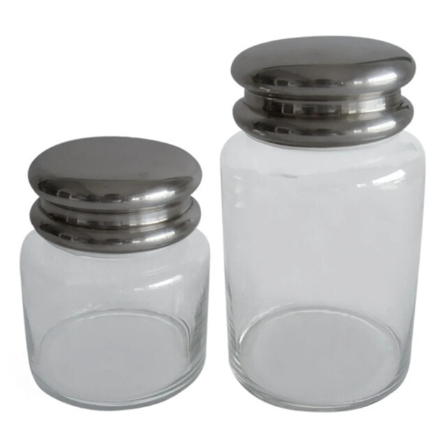 Signature Set van 2 glazen potten met zilverkleurige deksels 2929258 large