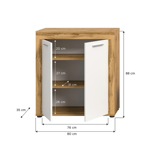 CaliCosy Eiken wit en wotan 2-deurs dressoir l80 cm aosta 2951192 large