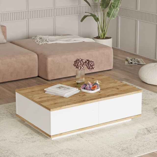 CaliCosy Rechthoekige salontafel met 1 klepdeur in wit en atlantische den l90 cm 3042291 large
