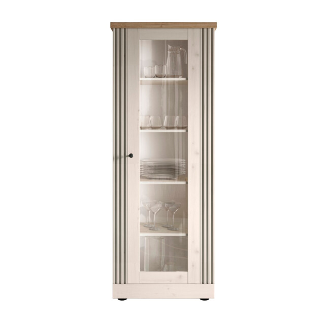 CaliCosy Vitrinekast met 1 deur, decor eiken cadiz en meringuewit h192 cm country 3042330 large