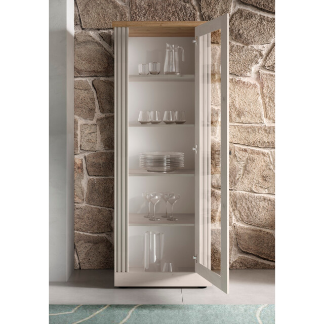 CaliCosy Vitrinekast met 1 deur, decor eiken cadiz en meringuewit h192 cm country 3042330 large