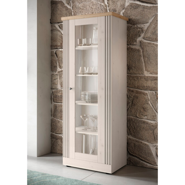 CaliCosy Vitrinekast met 1 deur, decor eiken cadiz en meringuewit h192 cm country 3042330 large
