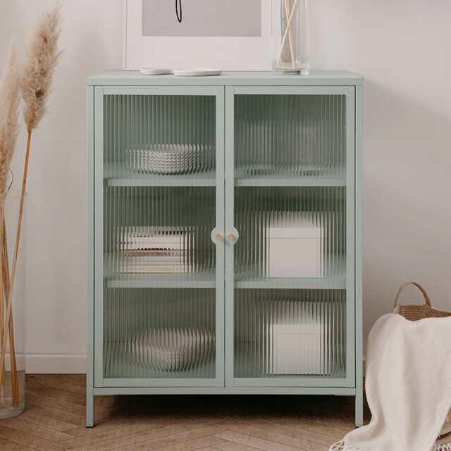 CaliCosy Commode avec 2 portes vitrées et 2 étagères en métal l80 cm milton 3042272 large