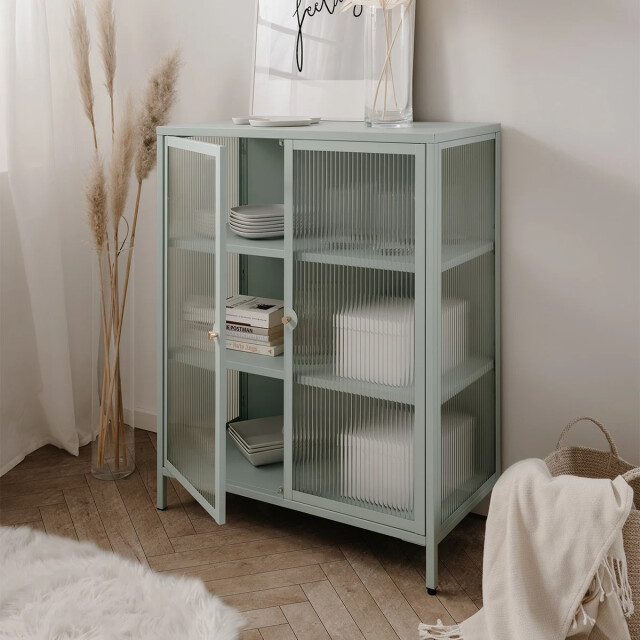 CaliCosy Commode avec 2 portes vitrées et 2 étagères en métal l80 cm milton 3042272 large