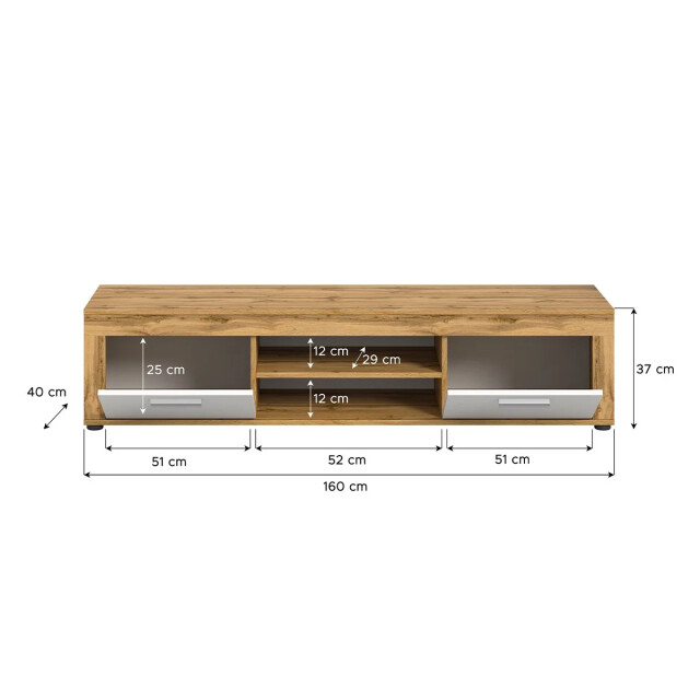 CaliCosy Tv-meubel met 2 klapdeuren en 2 nissen in wit en eiken wotan l160 cm aosta 2951193 large