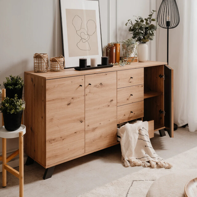 CaliCosy Buffet 3 deuren en 4 laden eikenhouten decor l160 cm lublin 2930159 large