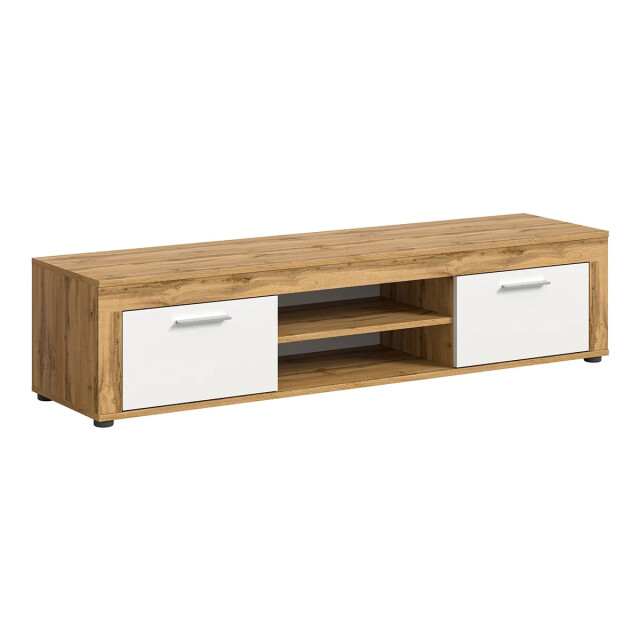 CaliCosy Tv-meubel met 2 klapdeuren en 2 nissen in wit en eiken wotan l160 cm aosta 2951193 large