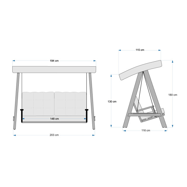 Westmann Pera 2000 houten hollywood schommelbank 116x203x180 cm 3169352 large