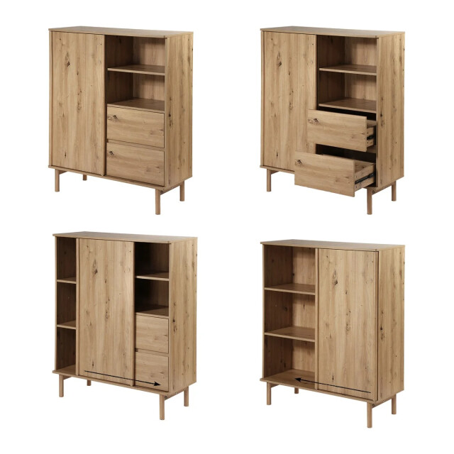 CaliCosy Hoge dressoir met 1 schuifdeur en 2 lades in eiken decor lenny 3071291 large