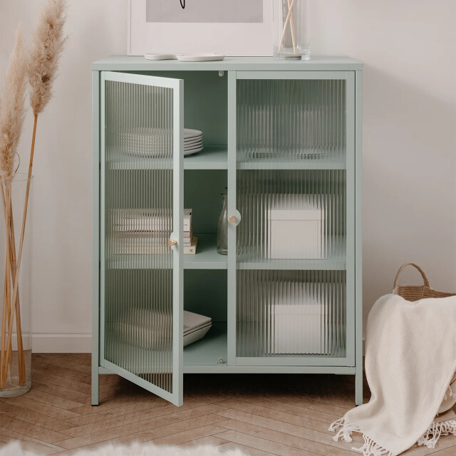 CaliCosy Commode avec 2 portes vitrées et 2 étagères en métal l80 cm milton 3042272 large