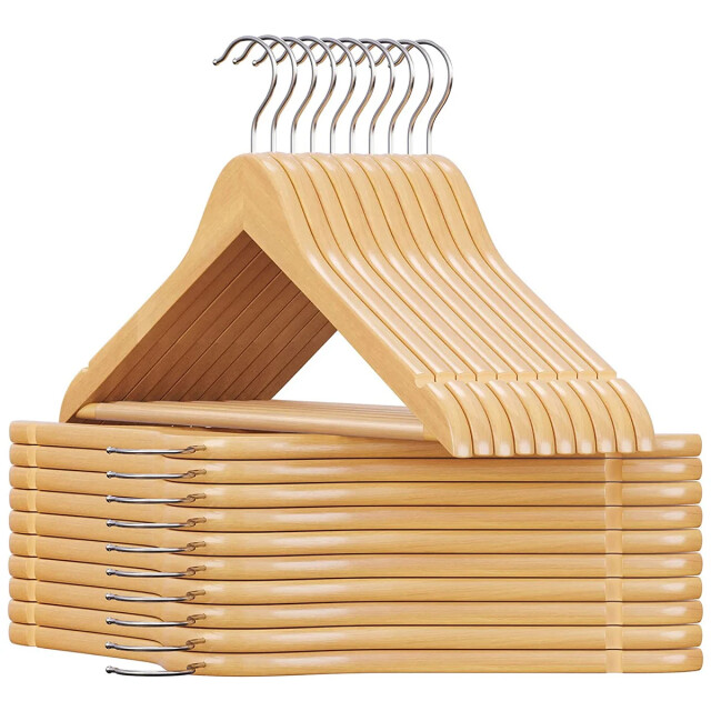 CaliCosy Set van 20 houten eucalyptus kleerhangers met schouderinkepingen, broekstang en 2929399 large