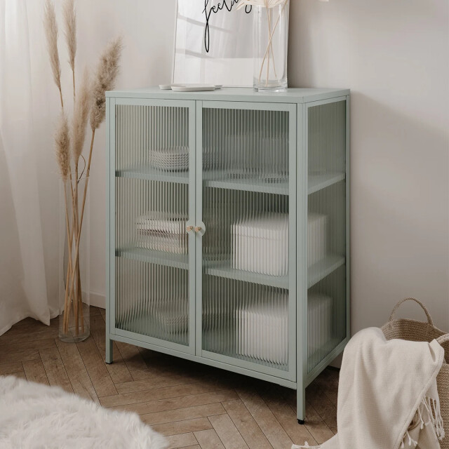 CaliCosy Commode avec 2 portes vitrées et 2 étagères en métal l80 cm milton 3042272 large