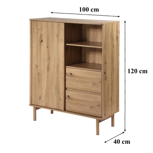 CaliCosy Hoge dressoir met 1 schuifdeur en 2 lades in eiken decor lenny 3071291 large